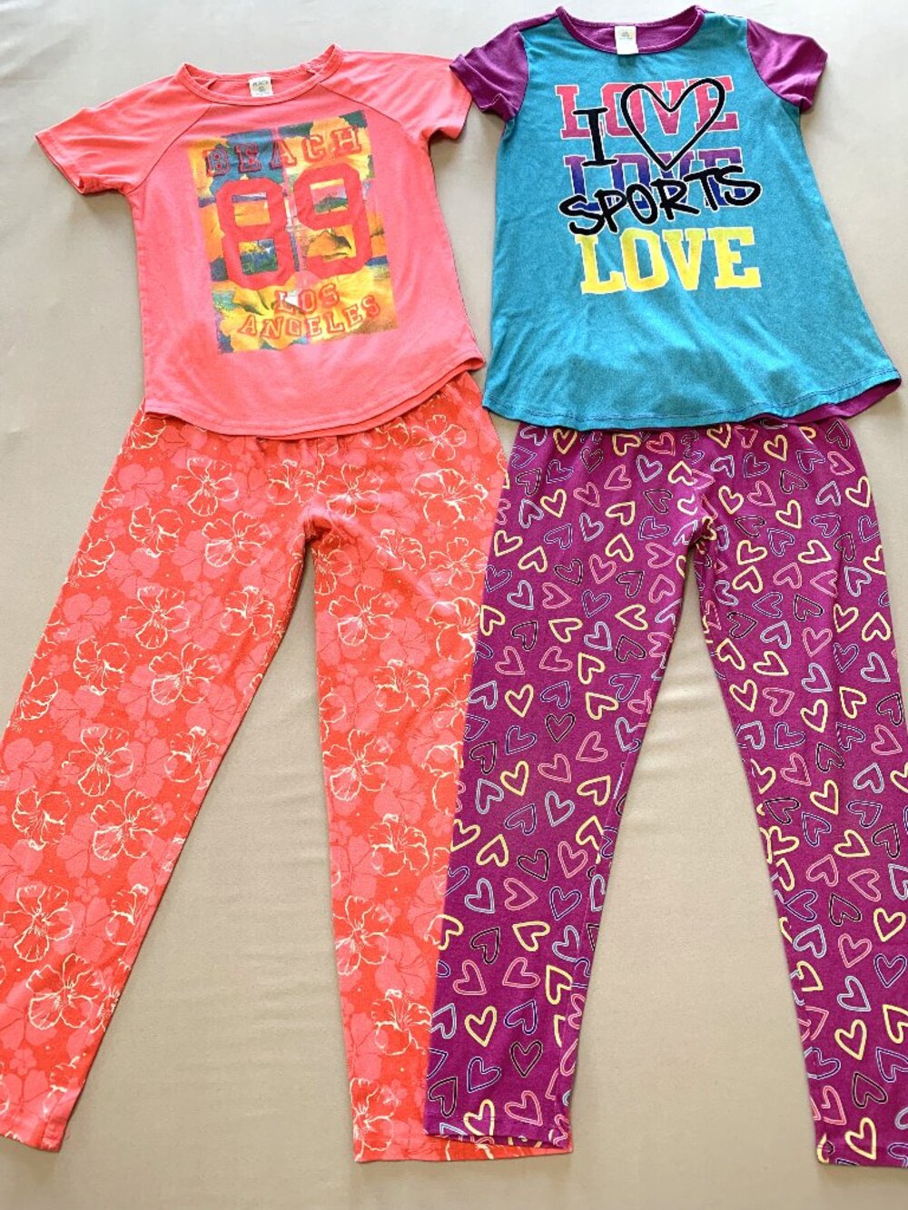 2 Girls Pajama Sets Children's Place Full Length Pants Short Sleeves Size 10/12